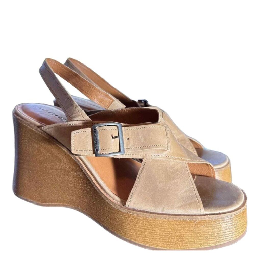 Lucky Brand Platform Sandals 11 Wedge Slingback Festival Chic Tan Brown Delaynee